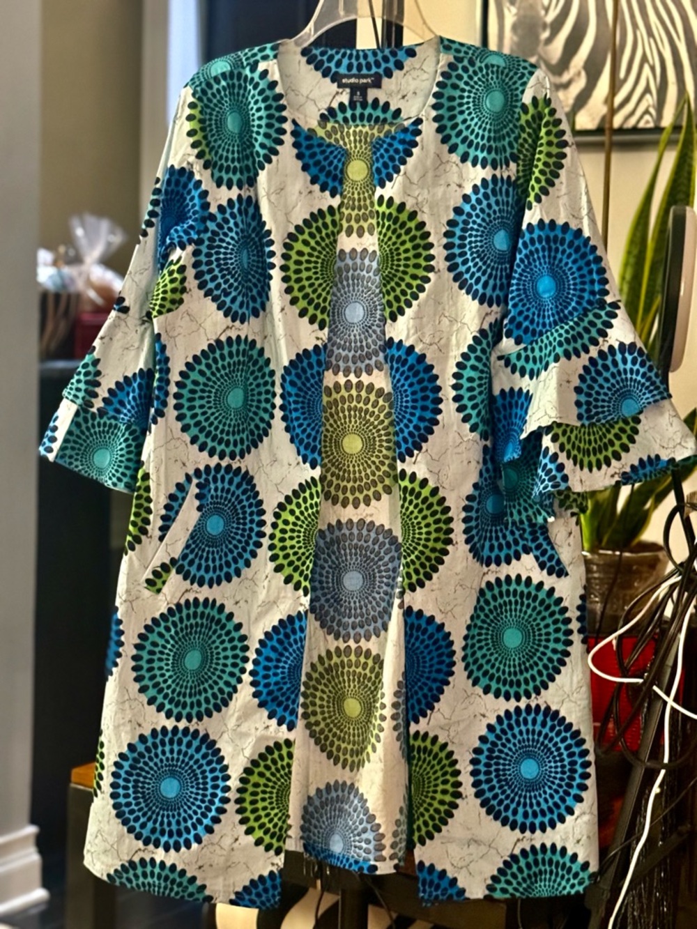 Blue & Green Circular Print Women's Open-Front Tunic by Coldwater Creek